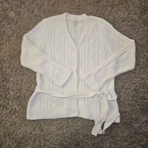 Vintage St John’s Bay Cable Knit Cardigan Sweater Women's Size XL White Belted